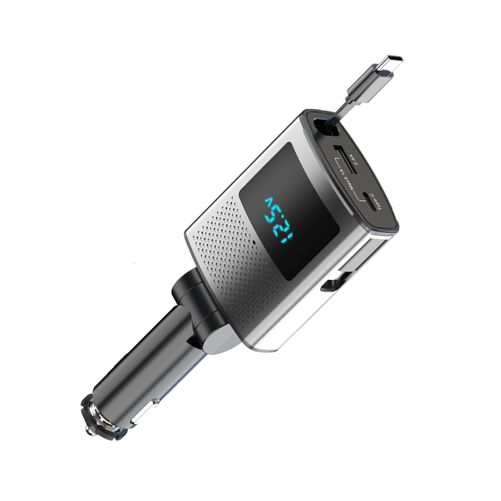Caricabatterie da auto retrattile da 65 W 3 in 1 USB C Ricarica rapida Protezione di ricarica intelligente ABS per tutti i telefoni e sistemi operativi Telefoni Display elettrico Caricatore
