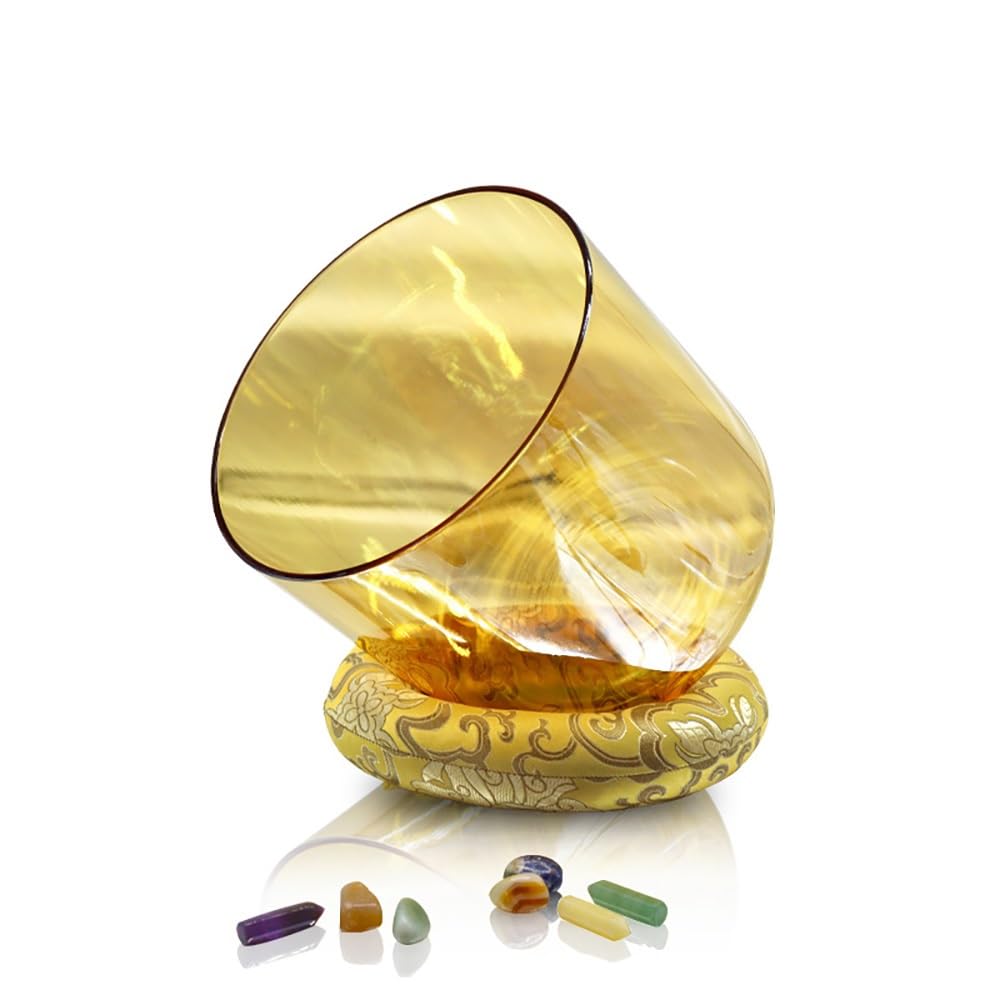 8 Inch Champagne Color Alchemy Crystal Singing Bowl, Chakra Bowl Sound Bowl, Gift For Yoga Meditation & Sound Healing, With Free Acrylic Striker & O-ring(G Note)