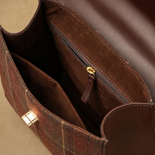 Image of Theater Peggy Satchel Bag for Women | Vintage Structured Crossbody Handbag | Faux Leather Panel with Turn Lock Closure | Classic Medium Shoulder Purse