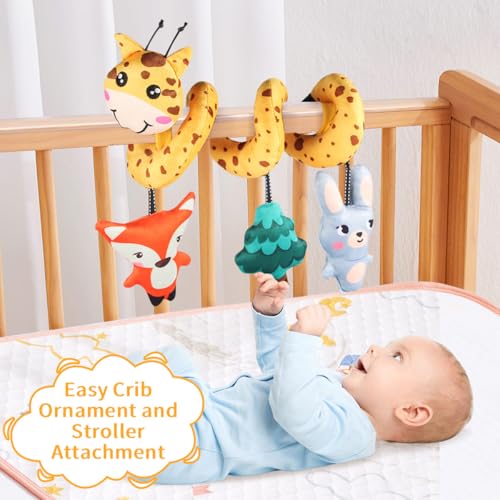 Image of SNOWIE SOFT Giraffe Stroller Soft Plush Toys for 6 Month Old Baby Spiral Colorful Sensory Toy Interactive Cartoon Stuffed Plush Baby Toys for 6 to 12 Months Crib Ornament