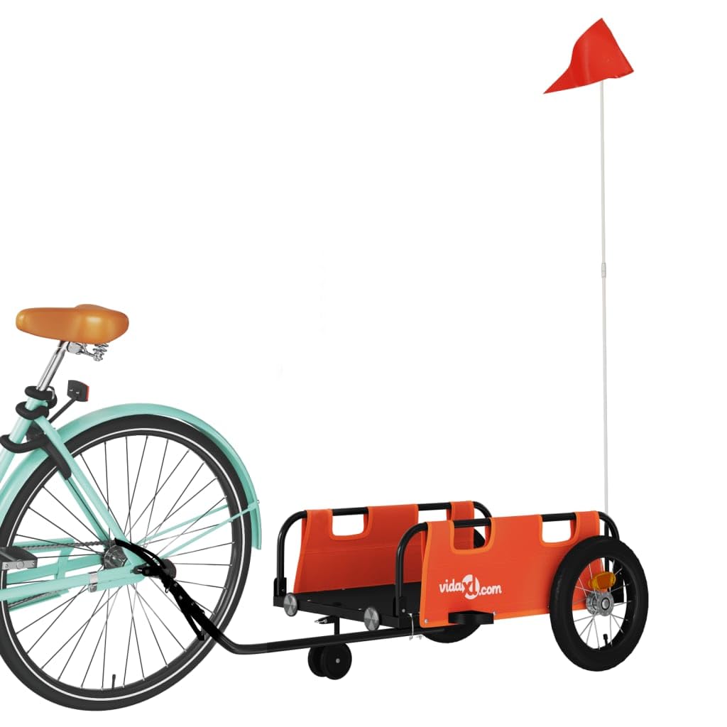 Przyczepa rowerowa z pomarańczowej tkaniny Oxford i malowanego proszkowo żelaza, 123 x 52,5 x 33 cm, nośność 30 kg, z odblaskiem, składana, do noszenia na co dzień, w podróży, na zakupy i do