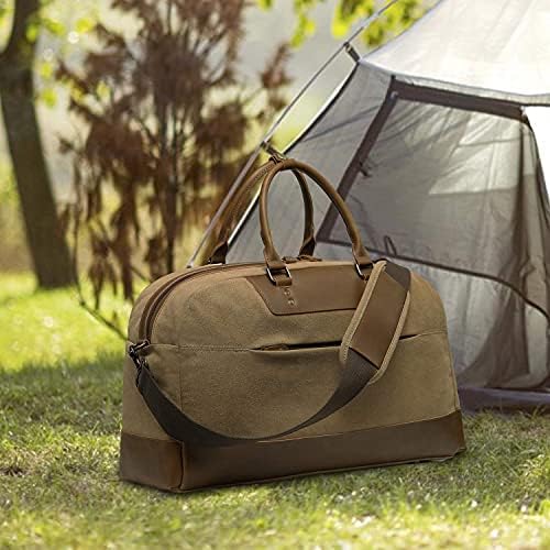 Kasqo Canvas Duffle Bag, 25.5L Waterproof Vintage Weekender Overnight Travel Carry On Large Hand Bag Shoulder Bag with Detachable Padded Shoulder Strap for Men 7 Kasqo Canvas Duffle Bag, 25.5L Waterproof Vintage Weekender Overnight Travel Carry On Large Hand Bag Shoulder Bag with Detachable Padded Shoulder Strap for Men