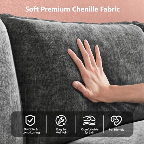 Image of Marsail Modular Sectional Sofa 110.6 inch U-Shaped Modern Comfy Cloud Couch, 5-Seat Chenille Deep Seat Sofa with Throw Pillow & Movable Ottoman for Living Room, Bedroom and Apartment, Grey