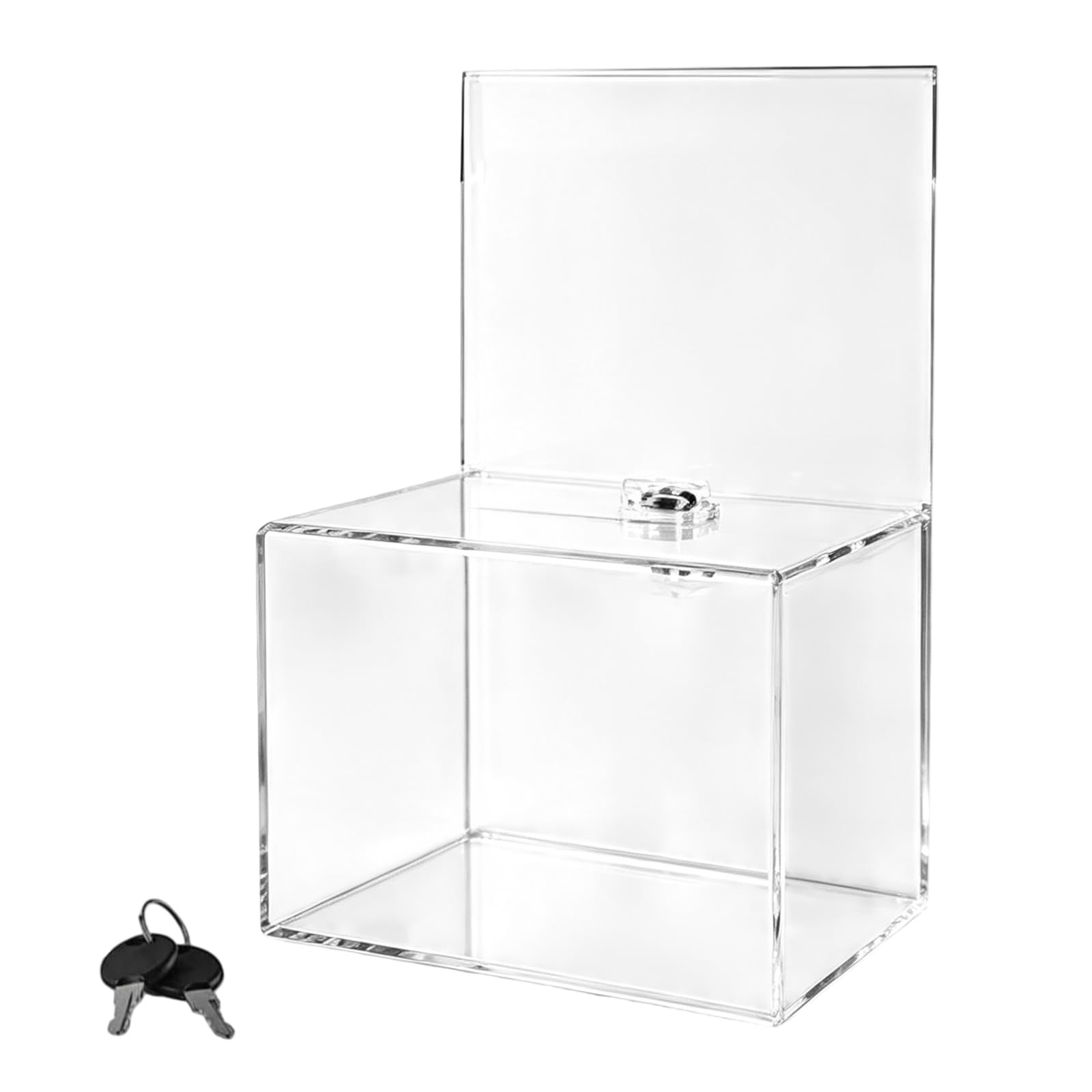 Pangboer Donation Collection Container Clear Acrylic Box With Easy View Panels, Paper Entry Opening, Reception Counter Use, Registration Tables, Public Clear Acrylic Donation Box Transparent Ballot Case