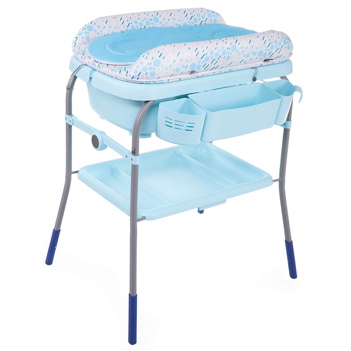 Chicco Cuddle & Bubble Bañera Bebé Ergonómica con Patas y Cambiador con Acolchado y Suave Reductor, Altura Regulable, Cierre Compacto, Organizador, Ocean Máx. 11 Kg