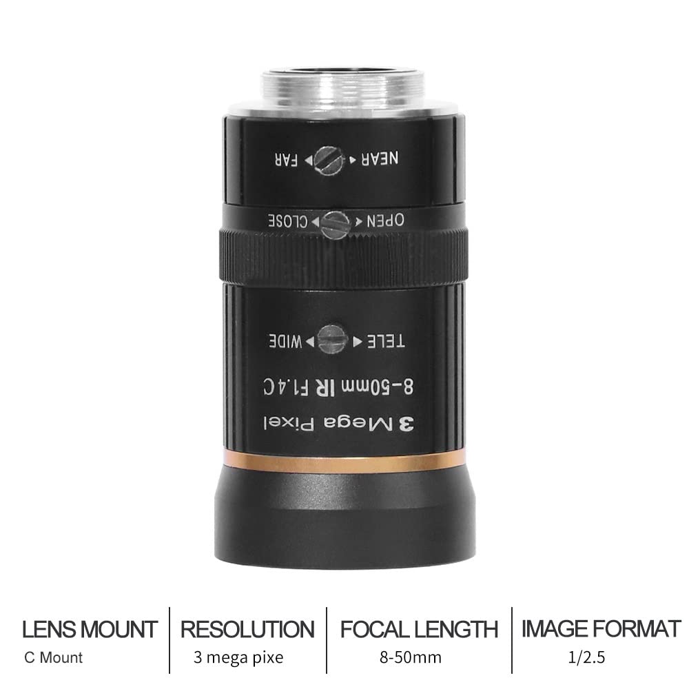 Zestaw akcesoriów do mikroskopu H_D 3mp 8-50mm 1/2,5″ obiektyw C Mount F1.4 Ręczny obiektyw IRIS obiektyw aparatu do nagrywania wideo na żywo kamera monitorująca slajdy mikroskopowe