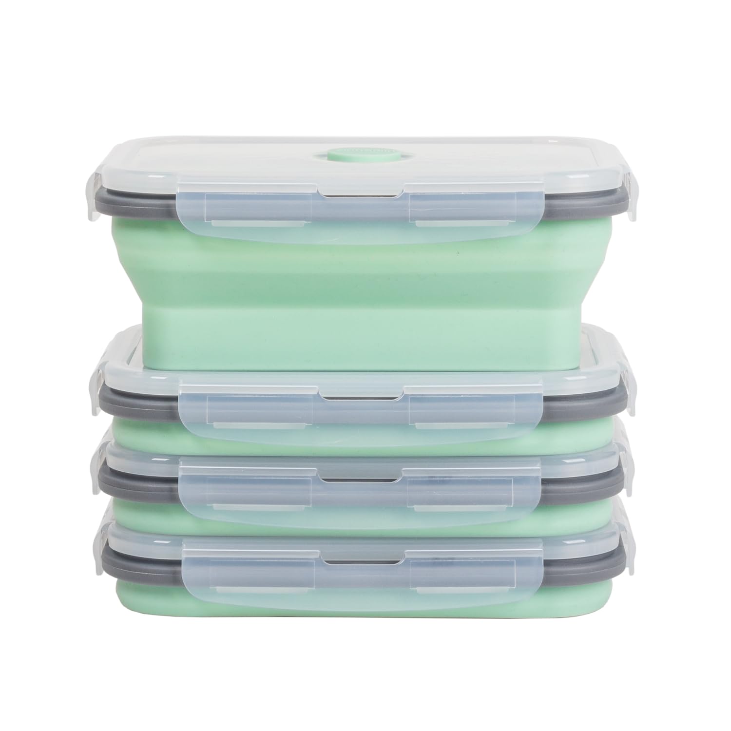 Collapsible Food Storage Containers with Lids & Vent, 27 oz, Kitchen Stacking Silicone Collapsible Meal Prep Container Set for Leftover, Microwave Freezer Dishwasher Safe, Mint Green, 4 Pack