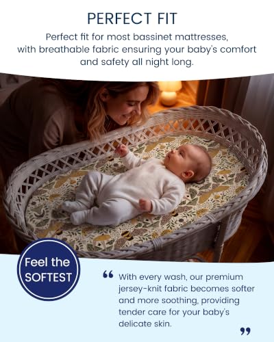 Image of TotAha Premium Soft Bassinet Sheet for Boy Girl, Super Stretchy Jersey Knit Bassinet Fitted Sheet, Compatible with Halo, Maxi COSI, Mika Micky, SNOO, Baby Delight Mattress, 2 Pack