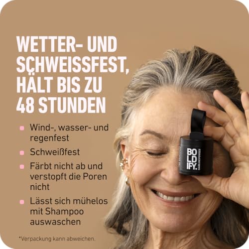 BOLDIFY Ansatzpuder 4g - Haar Concealer zur Haarverdichtung für Frauen und Männer, Grauabdeckung für 24h, wasserfestes Haar Make-up zum Ansatz kaschieren (Hellblond)