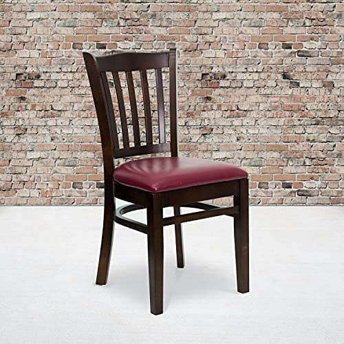 Image of Flash Furniture 4 Pk. HERCULES Series Vertical Slat Back Walnut Wood Restaurant Chair - Burgundy Vinyl Seat