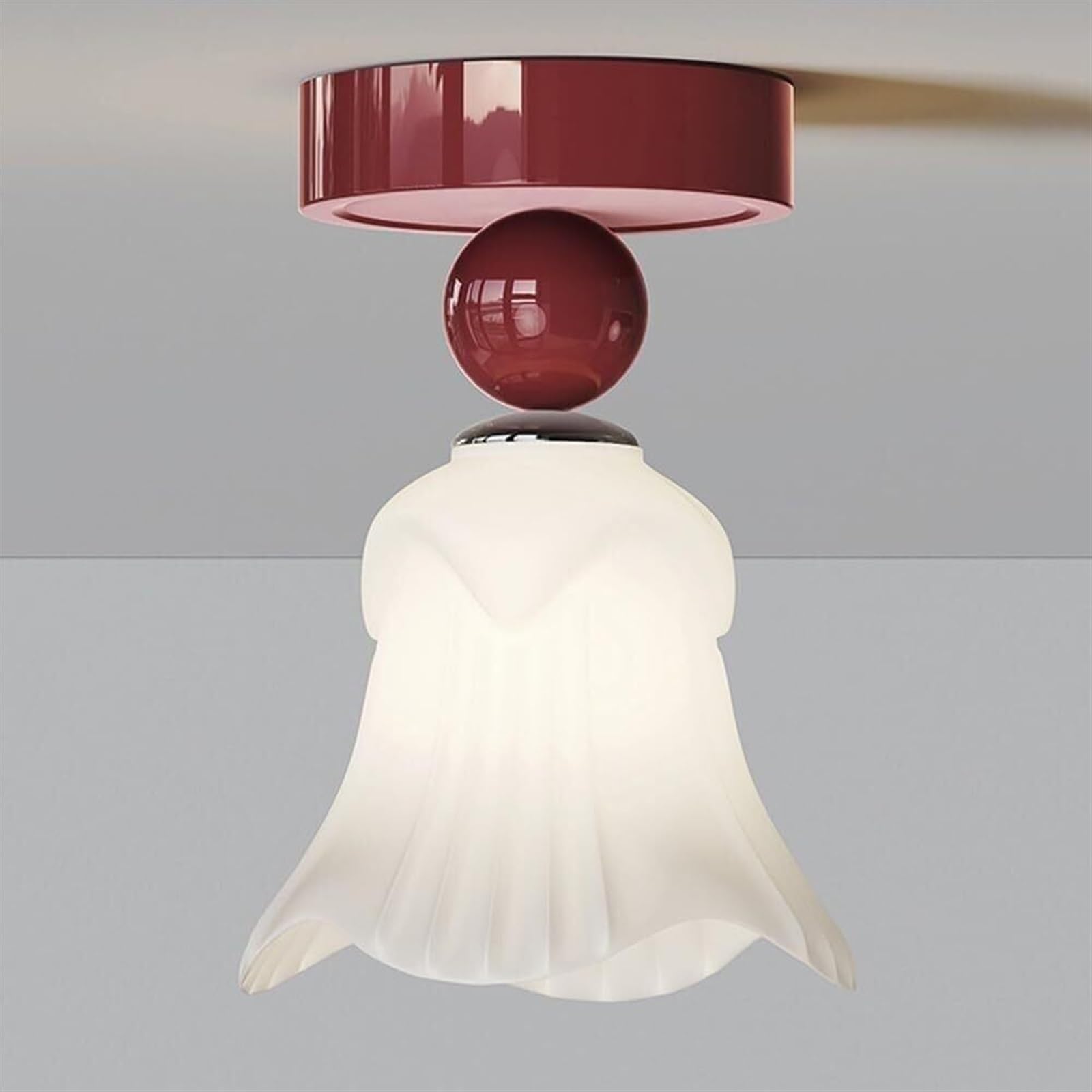 Nowoczesna kremowa lampa sufitowa do przedpokoju - Nordic Creativity Wino Czerwone Półwpuszczana na wyspę kuchenną, francuski minimalistyczny kwiat mleczny wisząca do sypialni, przedpokoju i