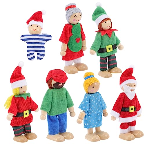 Milisten 7piezas Muñecas Familiares De Madera Mini Figuras De Personas Juguete De Simulación para Muñeca Familiar De Madera