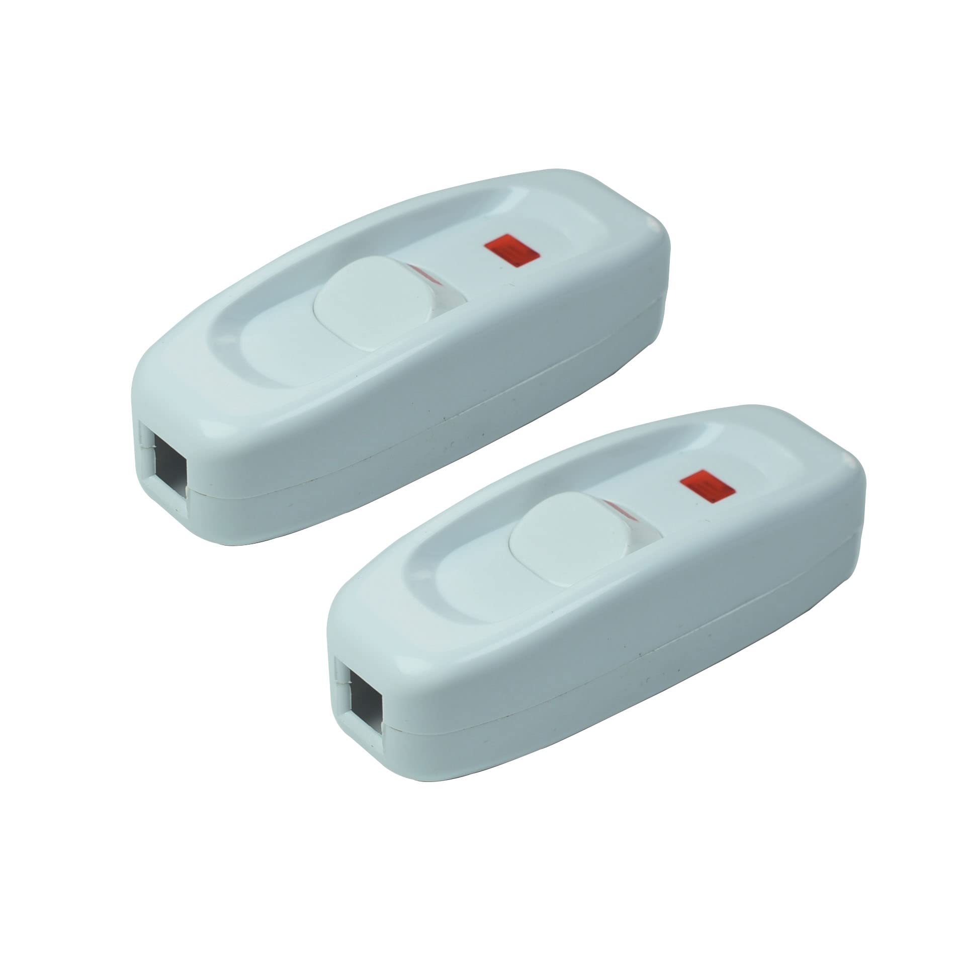 On/Off Inline Cord Switch with Red LED Indicator, White | 2 PCS