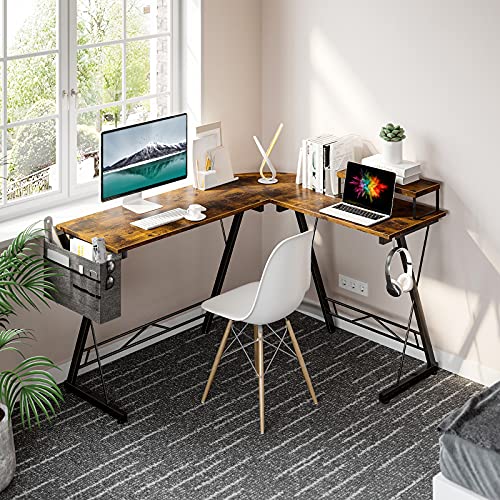 Casaottima L Shaped Desk Gaming Desk Home Office Desk Computer Desk With Round Corner, Large Monitor Stand #TOP2