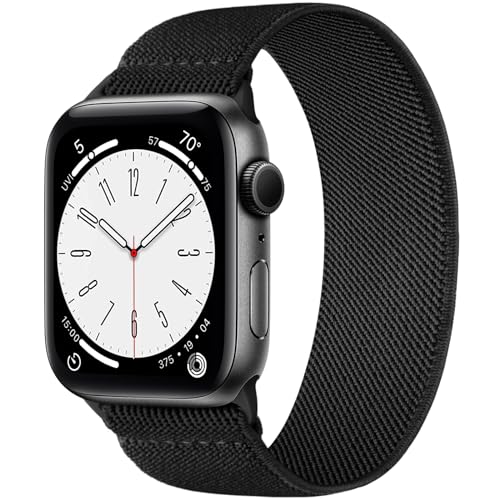 CeMiKa Kompatibel mit Apple Watch Armband 40mm 41mm 42mm 38mm Damen Herren, Stoff Nylon Stretch Elastisch Sport Solo Loop Ersatzband für iWatch Serie 11 10 9 8 7 6 5 4 SE Ultra 3 2 1,Schwarz-S