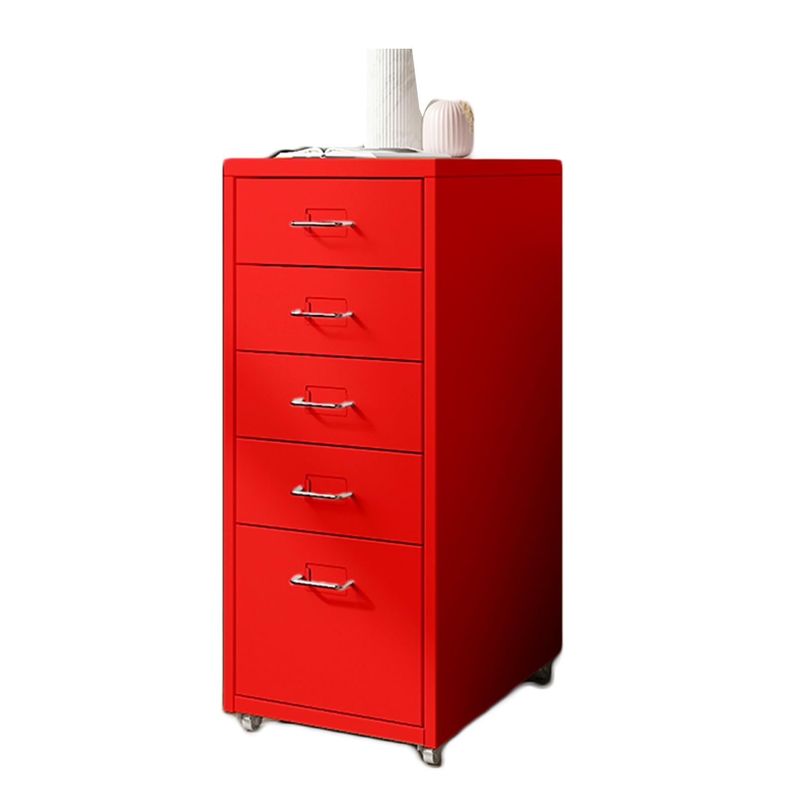 Cassettiera rossa con 5 cassetti, elegante armadio per camera da letto, soggiorno, ufficio, aula e sala conferenze, organizer versatile e spazioso per tutte le tue esigenze