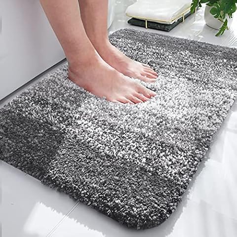 smiry Microfiber Bath Mat, 50 x 80 cm, Non-Slip Super Absorbent Bathroom Mat, Machine Washable Fluffy Shaggy Bath Mats Rugs for Bathroom, Extra Soft Thick Bathroom Floor Foot Mat, Grey Cover