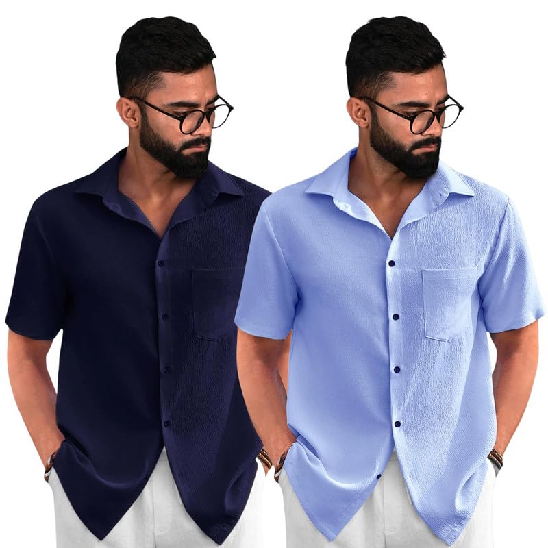 Image of Tee Projekt Solid Shirt for Men's ||Pop corn Shirt|| Solid Shirt for Men's|| Casual Shirt for Men||Half Sleeve Spread Collar Shirt for Men|| Pack of-2
