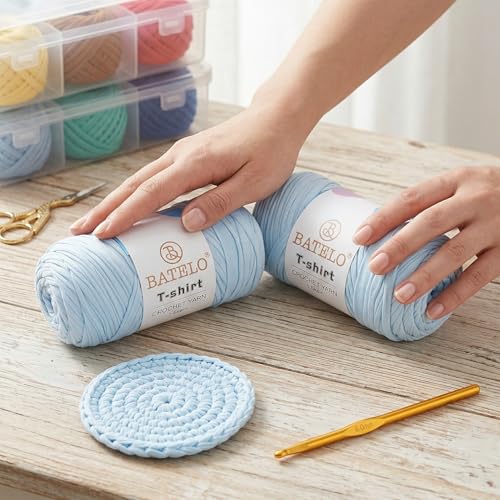 Image of 2 Pack T-Shirt Yarn for Beginner Crochet Bags /Basket /Coaster, 400g /144yds High Elastic Thick Polyester Fabric (Avocado Green+Army Green)