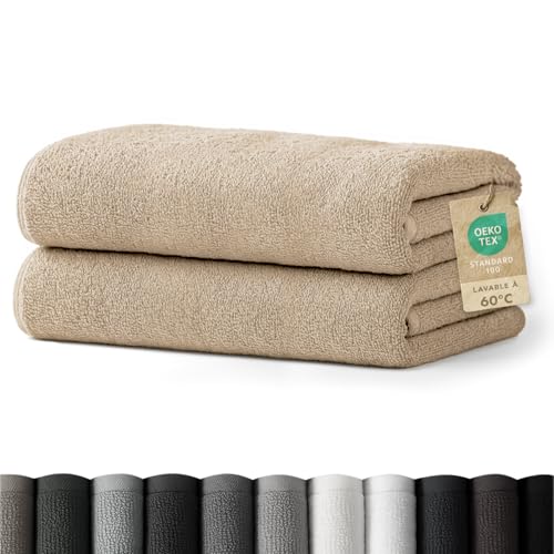 Blumtal - 2 Serviettes de Bain - 70x140 - Lot Serviettes de Bain Taupe - Coton Certifié Oeko-TEX®