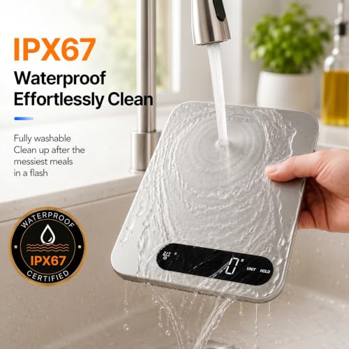 Image of Ultrean IPX7 Waterproof Food Scale, 33lb Rechargeable Kitchen Scale Digital Weight Grams and Ounces, Large Platform, 1g Precision, 304 Stainless Steel, LED Display for Cooking, Baking & Meal Prep