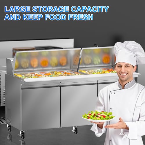 Image of Rockitch 72 inch W Commercial Sandwich Prep Table Refrigerator, 21.2 Cu.ft Stainless Steel Mega Top Sandwich Prep Table with 30 Pans, 3 Doors Salad Prep Station for Restaurant Food Prep, ETL Approved