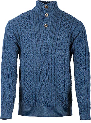 Irish Diamond Pattern Merino Wool Troyer Sweater (Atlantic Blue, Large)4