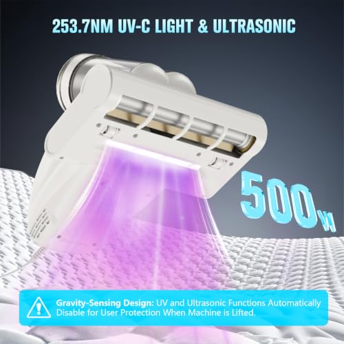 Image of Bed Vacuum Cleaner Mattress Vacuum Cleaner,16Kpa Powerful Handheld Vacuums with UV-C Light & Double Dust Cup & High Heating & Ultrasonic & HEPA Filter for Bed Sofa(Corded,Grey White)