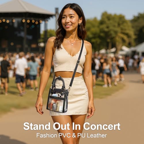Image of PACKISM Clear Purse for Stadium Events - Clear Crossbody Bag for Women | Adjustable Wide Strap, 2 Easy-Access Pockets, Thick 0.5mm PVC, for Sport Game Day Concert Festival, Clear Bag Stadium Events