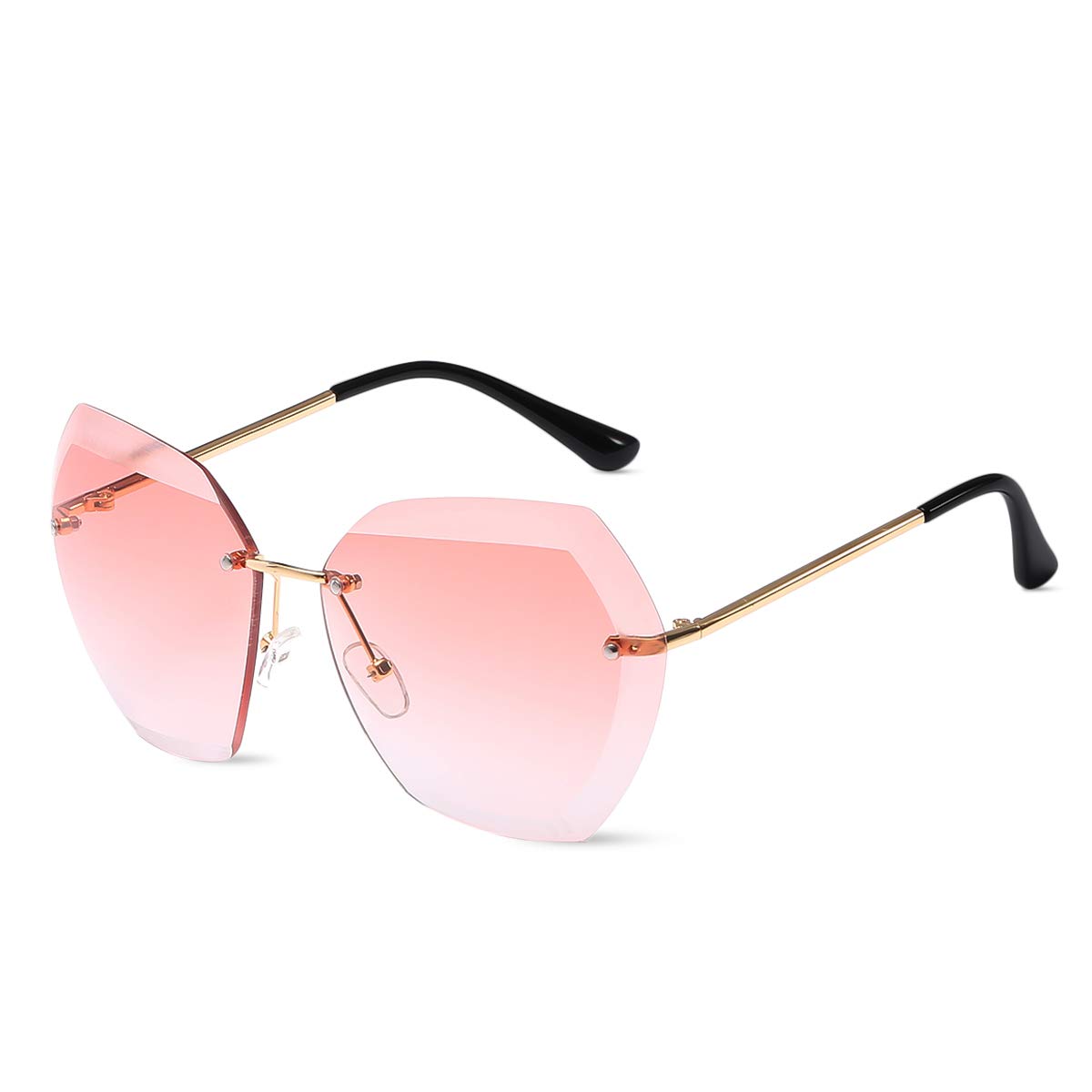 LumiSyne Rimless Sunglasses Oversized For Women Transparent Gradient Glasses Diamond Cutting Lens Metal Frame UV400 Eyewear With Sunglasses Case