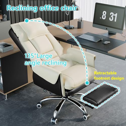 Chaise de travail hauteur réglable pivotante cuir blanc Boss