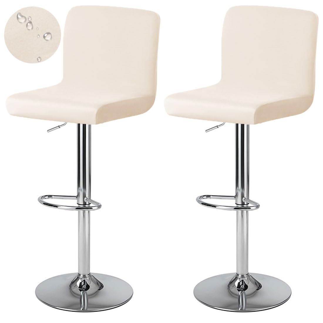 Levoberg Fodera per sgabello da bar con schienale impermeabile, copertura per sedia da pranzo girevole per seggiolone da bar, estensibile, 2 pezzi, beige