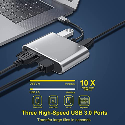 Image of Tobo USB C Hub with Type C 4 in 1 USB Hub, Dual Screen Display, 4K HDMI /HDTV, VGA Adapter and USB 3.0 Charging - TD-273TC