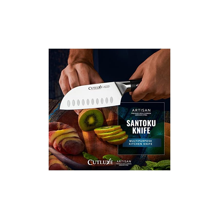 Cutluxe-Santoku-Knife--5-Chopping-Knife-Vegetable-Knife--Forged-High-Carbon-German-Steel--Full-Tang-Razor-Sharp--Ergonomic-Handle-Design--Artisan-Series Cutluxe Santoku Knife – 5" Chopping Knife, Vegetable Knife – Forged High Carbon German Steel – Full Tang & Razor Sharp – Ergonomic Handle Design – Artisan Series