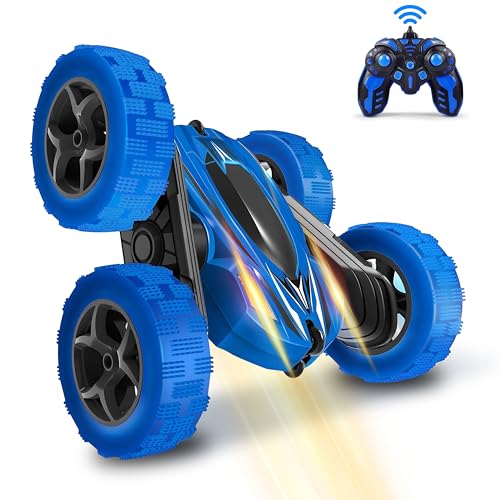GVTECH Remote Control Cars for Kids Toys 6+ Years Old Boys, 4WD Stunt Off-Road Cars Wheel Lights 2.4GHz RC Car, 360° Rotation Rechargeable Christmas Birthday Gift Boy Girls Age 6+ Years (Blue)