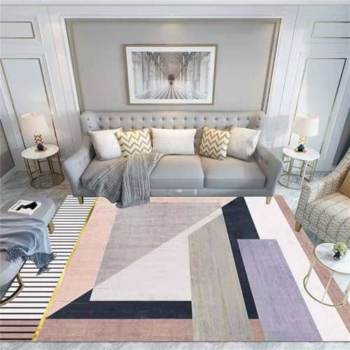 Tapis géométrique moderne résistant aux taches pour salon familial