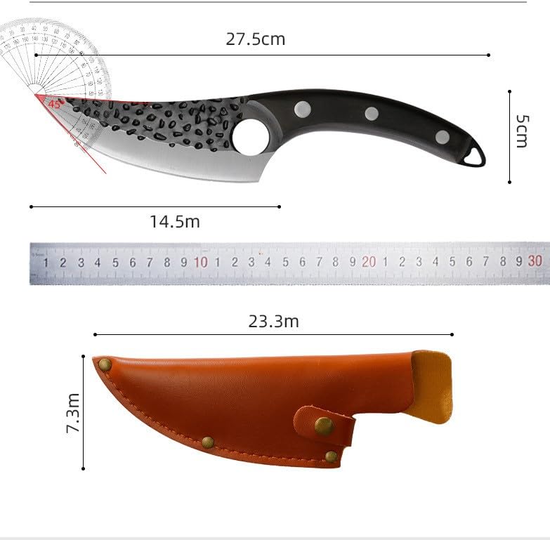 Image of 8 Inch Boning Knife Hand Forged Full Tang Chef Knife Razor Sharp Butcher Knife with Leather Sheath for Meat BBQ Camping Outdoor Viking Style Kitchen Knife