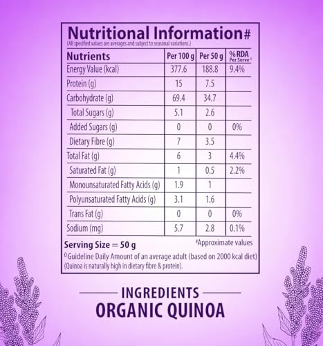 Image of Bagrry's 100% Organic Quinoa 500gm box | Gluten Free | Omega-3 | High in Fiber & Protein | All Natural Quinoa (Pack of 3)