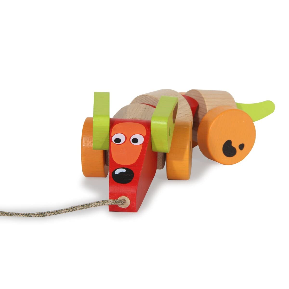 JAMARA 460705 Wooden Toy Kidiwood Pull-Along Dachshund from 18 Months, Solid Wood Maple and Beech, Water-Based Colours, Promotes Motor Skills and Touch Sensitive, Pull Cord, Multicoloured