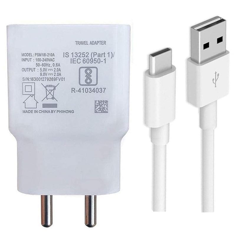 Image of Essri Original 18W MP3 Players Apdaptor And Type C Cable Compatible With iQOO Z6 Lite 5G iQOO Z6 Lite -White