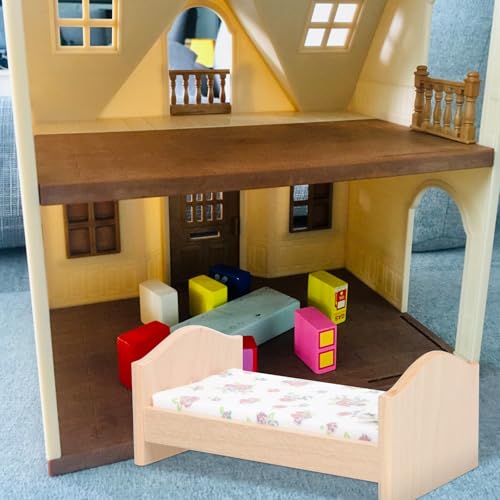Abaodam Puppenhaus Kinderbett Puppenhausmöbel Holz -miniaturmöbel Puppenbett Mit Bettwäsche Kissen Miniaturbett Holz Dekoration Bettmodell Kinderzimmer Baumwolle