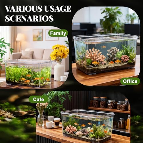 Image of Geelin 2.5 Gallon Plastic Fish Tank Large Bowl Shatterproof with Crystal Clear Clarity for Terrarium, Flower Vase Centerpiece Gift for Fish Lovers (Square)