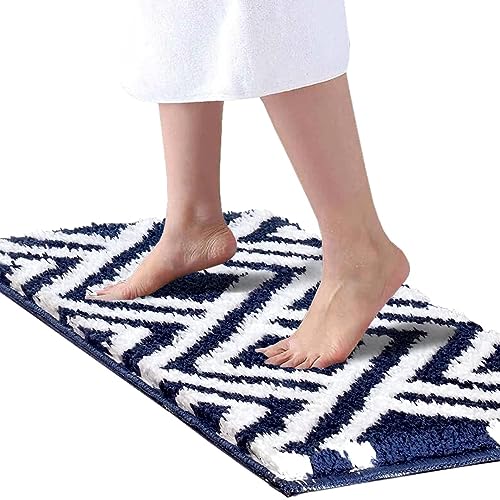 Image of GAVI Home Decor Super Absorbent Anti Skid Door mats for Home, Anti Skid Bath mat for Bathroom, Anti Slip Bath mat, Non Slip Bath mat for Bathroom, Bedroom, Kitchen, (40 X 60 CM Blue, White)