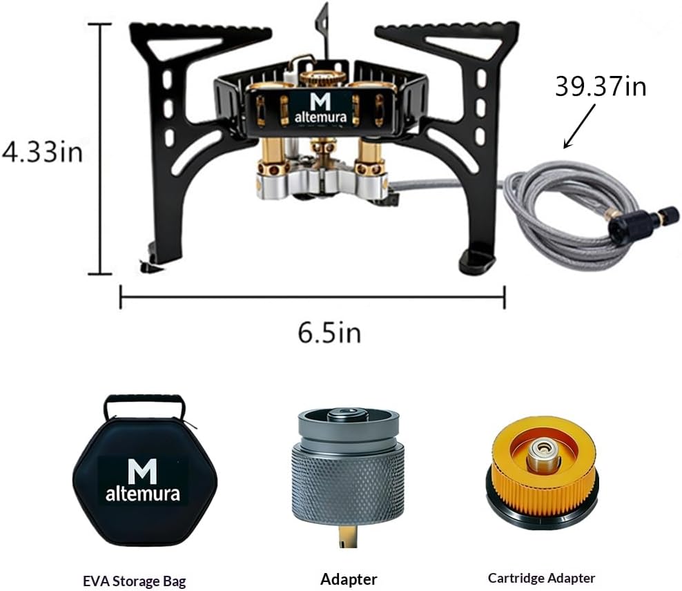 Altemura Triple Burner Camping Stove, 6800W High Power, Foldable Portable Backpacking Stove with Gas Adapter and EVA Carry Case