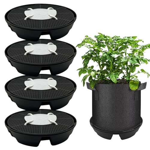 4 Pcs Self-Watering Fabric Planter Base, Auto-Irrigation System Plant Trays for 5 Gallon Fabric Planter Pots, Automatic Watering Trays for Indoor/Outdoor Grow Tents, Greenhouses, and Gardens