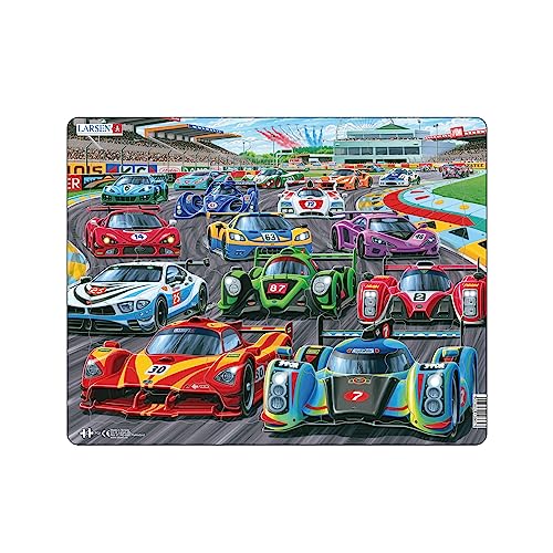 Puzzle PG1 Larsen Voitures de Course pour Enfants – 38 Pièces – Puzzle Éducatif Garçon & Fille – Stimule Imagination et Motricité – Cadre Solide en Carton Recyclé – Idée Cadeau Noël