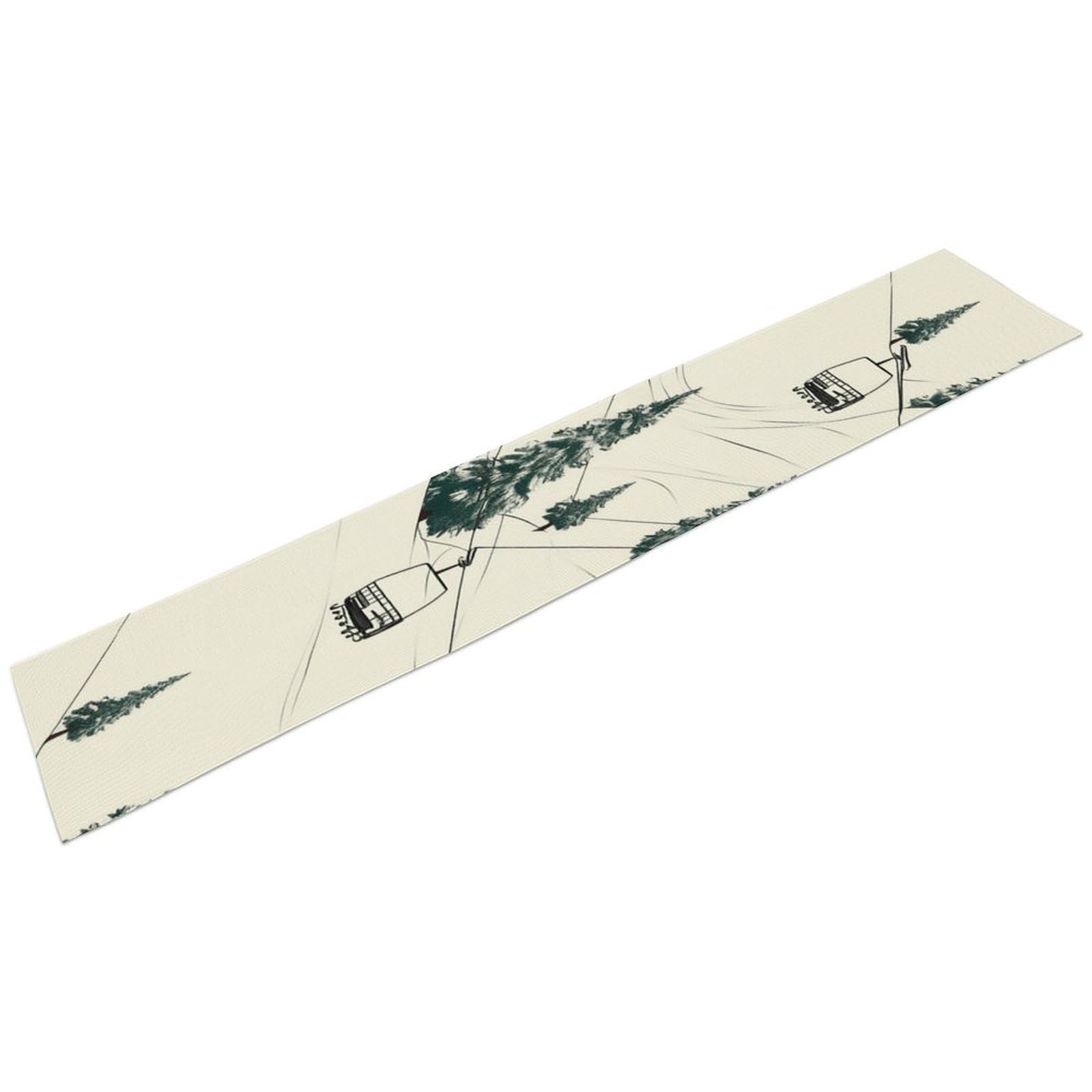 Ski Lift with Fir Tree Table Runner 13" X 72" Exquisite Linen Table Runner Wrinkle Resistant Farmhouse Rustic Table Runners Seasonal Table Decoration for Kitchen Dining Home Party