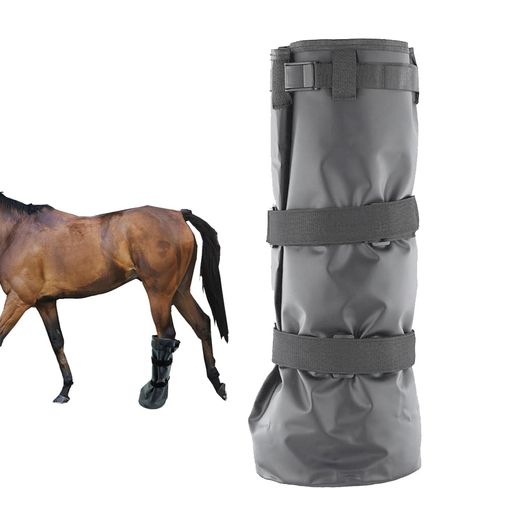 GARFTAI Horse Soaking Boot Equine Hoof Soaking Bag Easy use Soaker Bag for Treating Common Hoof Ailments Horse Leg Care ice Treatment Bucket with Quick fix Switch and EVA pad (Black)