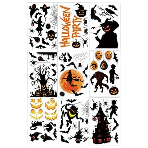 Halloween Window Stickers, Window Stickers, 9 Sheets Window Pictures, Self-Adhesive, Electrostatic Sticker Decoration, Halloween Party Decoration, Bats Skull Pumpkin Sticker Cover