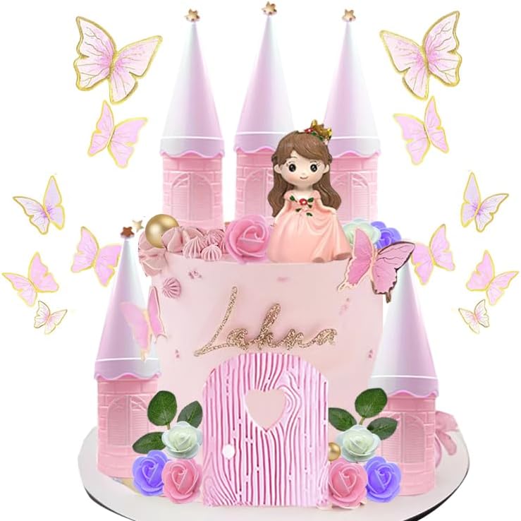 Princess Castle Cake Topper with Little Princess Castle Towers and Pink Door